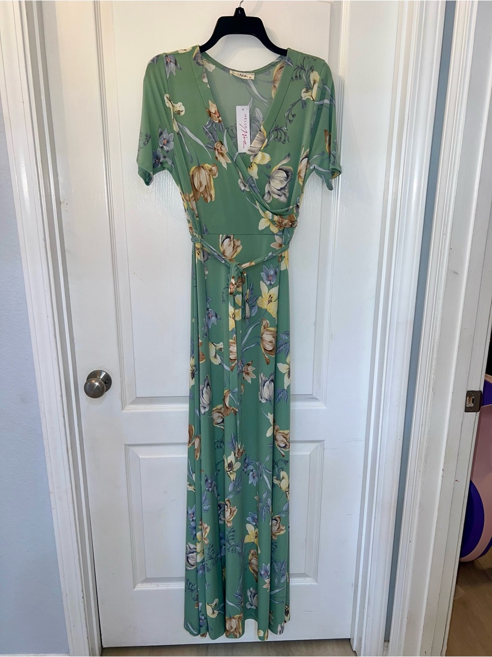 Light Olive Floral Wrap Maxi Dress